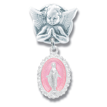 Baby Pin God Bless and Miraculous Sterling Silver Medal