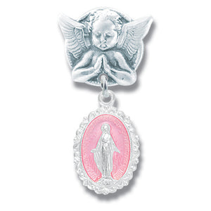 Baby Pin God Bless and Miraculous Sterling Silver Medal