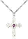 Cross Pendant with Dotted Etching with Birthstone Options for Youth