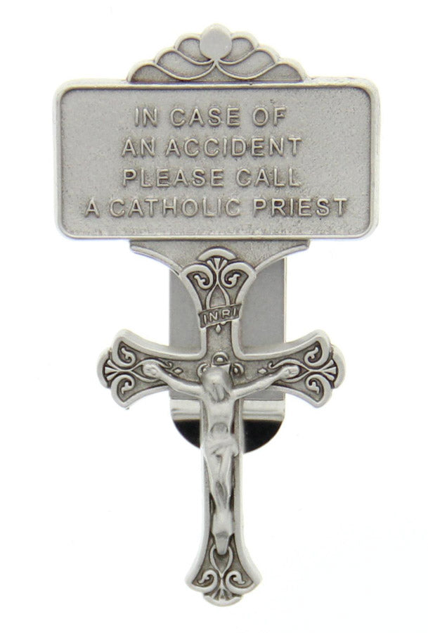 Crucifix Visor Clip, Pewter - 2 3/4'H