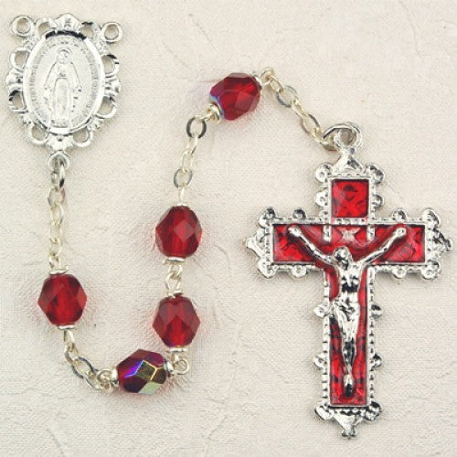 July Birthstone Rosary (Ruby) - Rhodium Plated