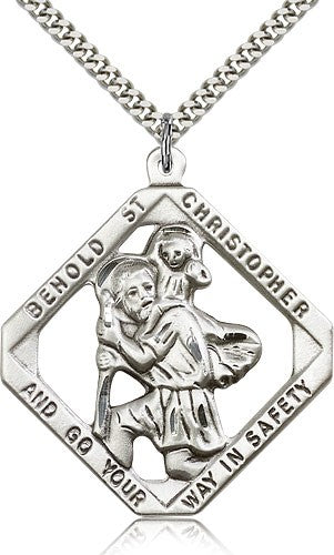Large St. Christopher Necklace Open-Cut Diamond Shape