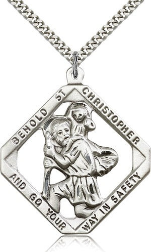 Large St. Christopher Necklace Open-Cut Diamond Shape