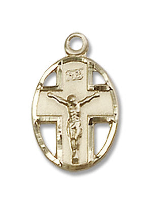 Small Cut-Out Oval Cross and Crucifix Pendant