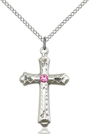 Matte Cross Pendant with Diamond Etching Birthstone Options