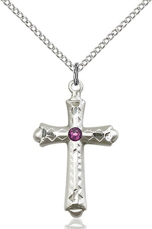 Matte Cross Pendant with Diamond Etching Birthstone Options