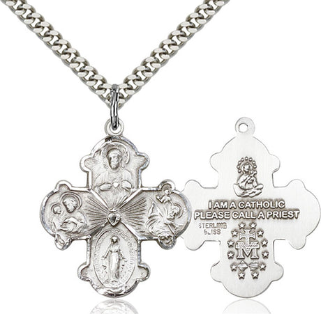 Wide Tip Four Way Medal with Radiant Heart Center for Men