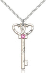 Small Key with Double Heart Pendant in Sterling Silver and Birthstone