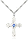 Cross Pendant with Dotted Etching with Birthstone Options for Youth