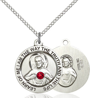 Round Medium Sacred Heart Pendant with Birthstone Options