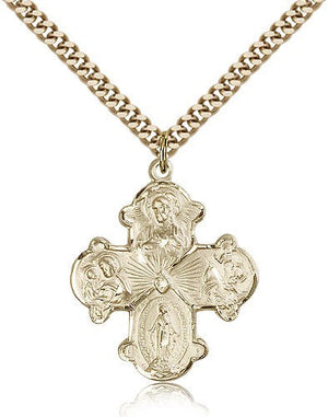 Wide Tip Four Way Medal with Radiant Heart Center for Men