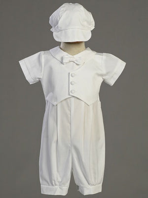 Tyler Cotton Baptism Romper with Pique Vest