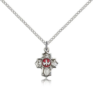 5 Way with Red Center Petite Charm Medal Necklace