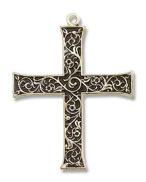 Antique Finish with Scroll Accent Men's Cross Pendant
