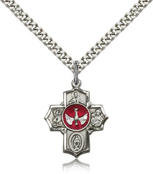 Red Enamel Descending Dove 5-Way Pendant