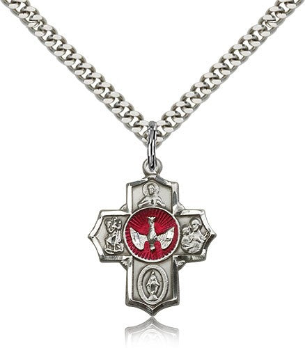 Red Enamel Descending Dove 5-Way Pendant