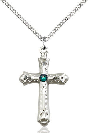 Matte Cross Pendant with Diamond Etching Birthstone Options