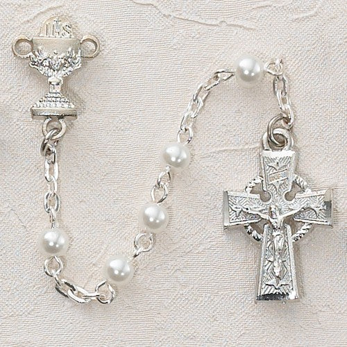 Irish First Communion Rosary in Sterling Silver for Girls