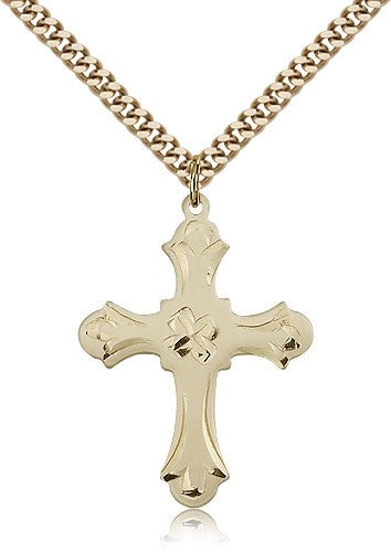 Women's Budded Edge Floral Center Cross Pendant