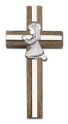Praying Girl Cross in Walnut 4" with Metal Inlay