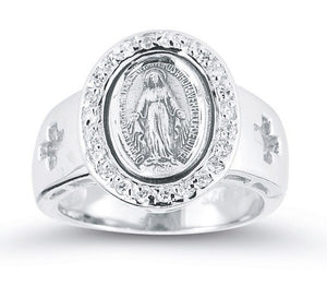 Crystal Miraculous Medal Ring Sterling Silver for Women