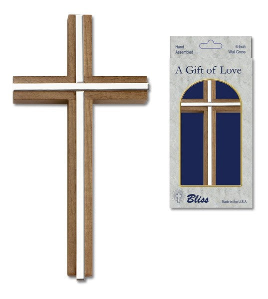 Wall Cross Walnut with Metal Inlay 6"