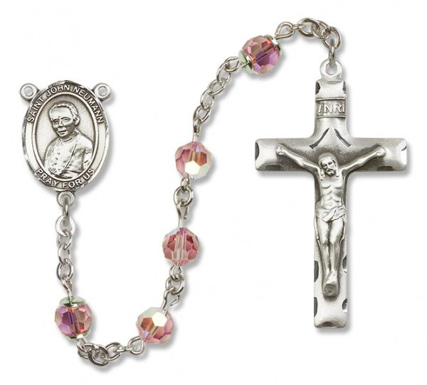 St.  John Neumann Sterling Silver Heirloom Rosary Squared Crucifix