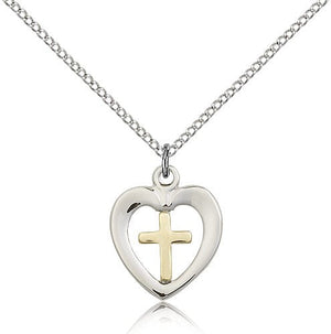 Heart and Cross Pendant Two-Tone