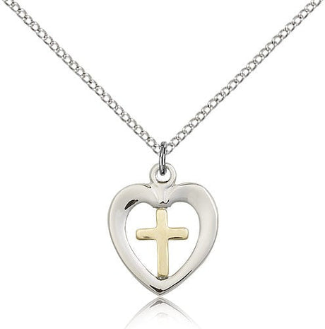 Heart and Cross Pendant Two-Tone