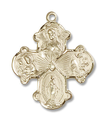 Wide Tip Four Way Medal with Radiant Heart Center for Men
