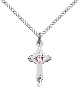 Child's Pointed Edge Cross Pendant with Birthstone Options
