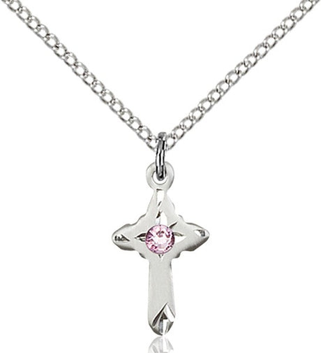 Child's Pointed Edge Cross Pendant with Birthstone Options
