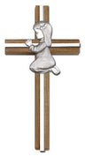 Praying Girl Cross in Walnut 6" with Metal Inlay