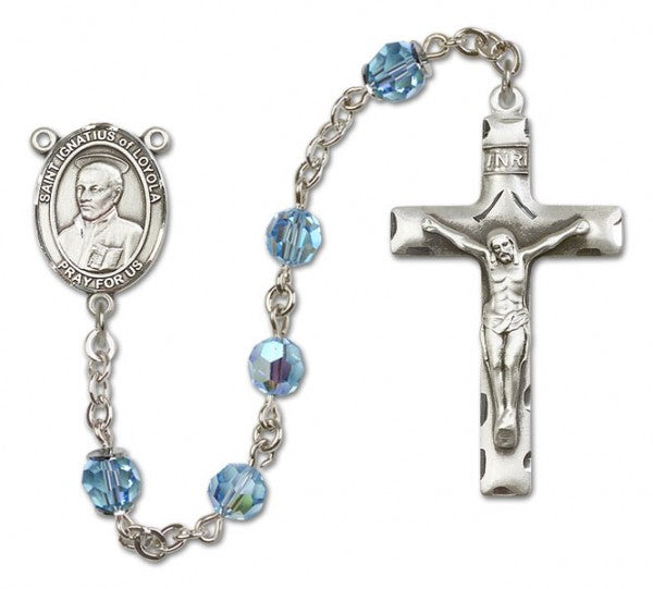 St. Ignatius of Loyola Sterling Silver Heirloom Rosary Squared Crucifix