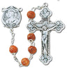 Rosary with 6mm Brown Carved Wood Beads and Sterling Silver for Men