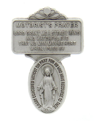 Miraculous Medal Visor Clip, Pewter - 2 1/2'H