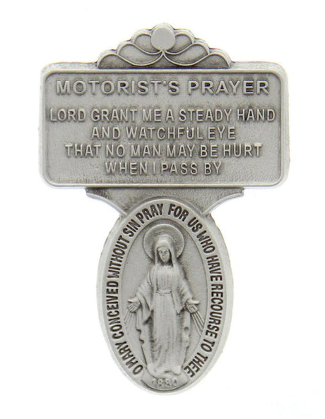Miraculous Medal Visor Clip, Pewter - 2 1/2'H