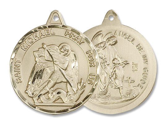 Large Round Double-sided St. Michael Guardian Angel Medal for Women