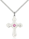 Cross Pendant with Dotted Etching with Birthstone Options for Youth