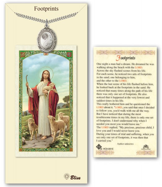 Footprints Medal in Pewter with Prayer Card
