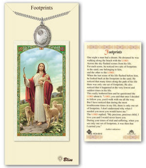 Footprints Medal in Pewter with Prayer Card