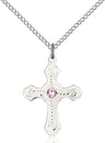 Cross Pendant with Dotted Etching with Birthstone Options for Youth