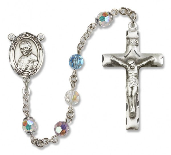 St.  John Neumann Sterling Silver Heirloom Rosary Squared Crucifix