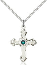 Medium Budded Cross Pendant with Etched Border Birthstone Options