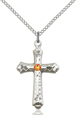 Matte Cross Pendant with Diamond Etching Birthstone Options