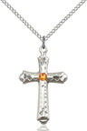 Matte Cross Pendant with Diamond Etching Birthstone Options