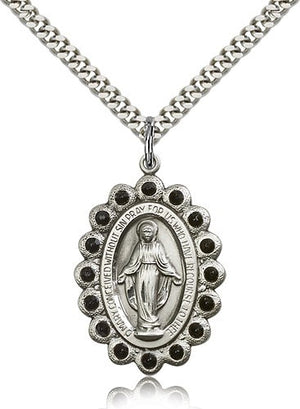 Black Crystal Miraculous Medal Necklace