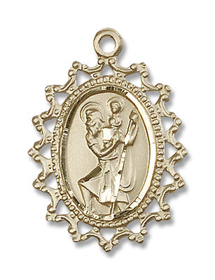 Pointed Open-Cut Border St. Christopher Necklace