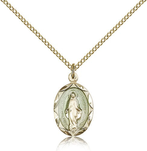 Petite Miraculous Medal with Blue Enamel Necklace for Women
