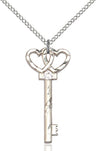 Small Key with Double Heart Pendant in Sterling Silver and Birthstone